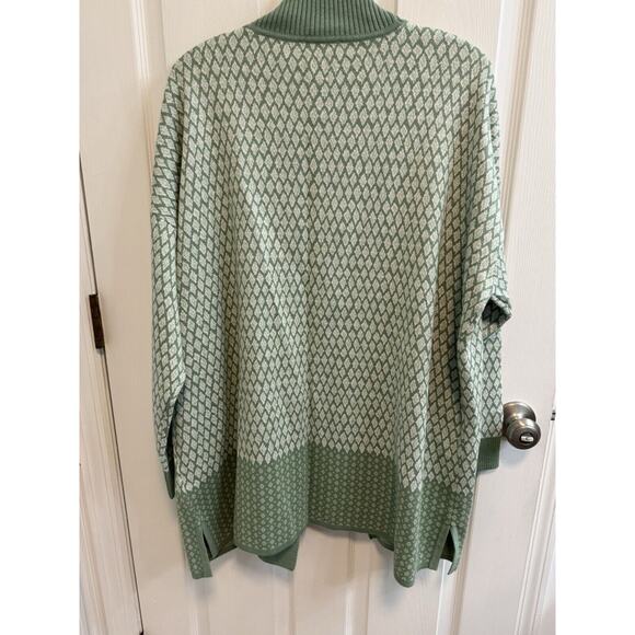 Isaac Mizrahi 1X Green Open Cardigan Dropped Shoulder Ribbed Shawl Collar New - Picture 4 of 11
